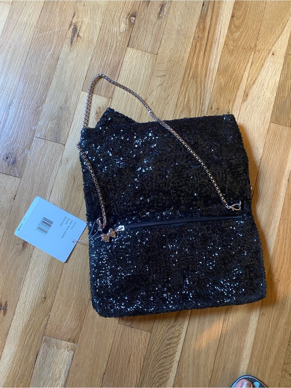 Betsey Johnson Black Sequined Bow Convertible Clutch Evening Bag Chain Strap - Picture 5 of 6
